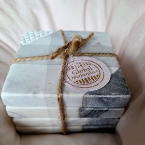 New Global Marketplace Square Marble Coasters - Set of 4